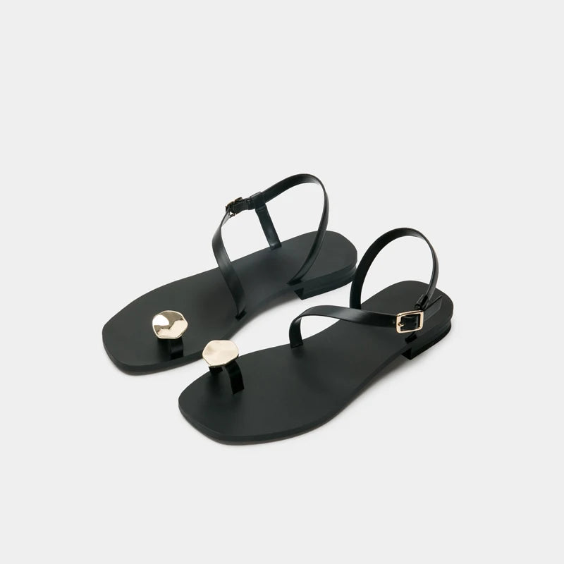 Bohemian Roman Sandals Versatile One Button Flats