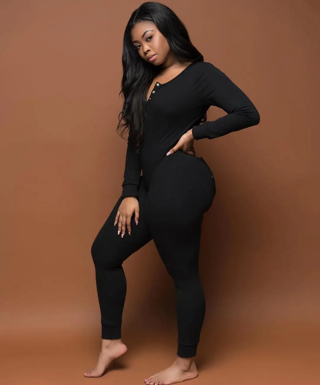 Long Sleeve Jumpsuit V-Neck Slim Fit Romper