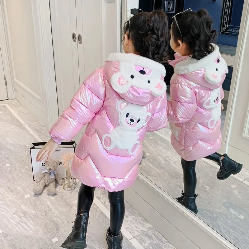 3 4 6 8 10 Years Girls Long Winter Down Cute Bear Coat