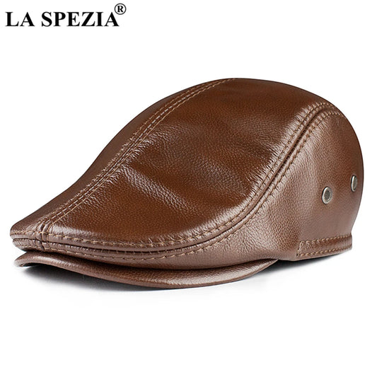 Mens Real Leather Flat Cap Newsboy