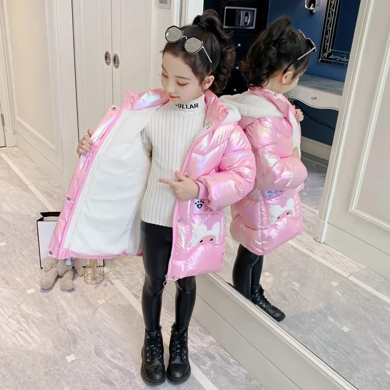 3 4 6 8 10 Years Girls Long Winter Down Cute Bear Coat