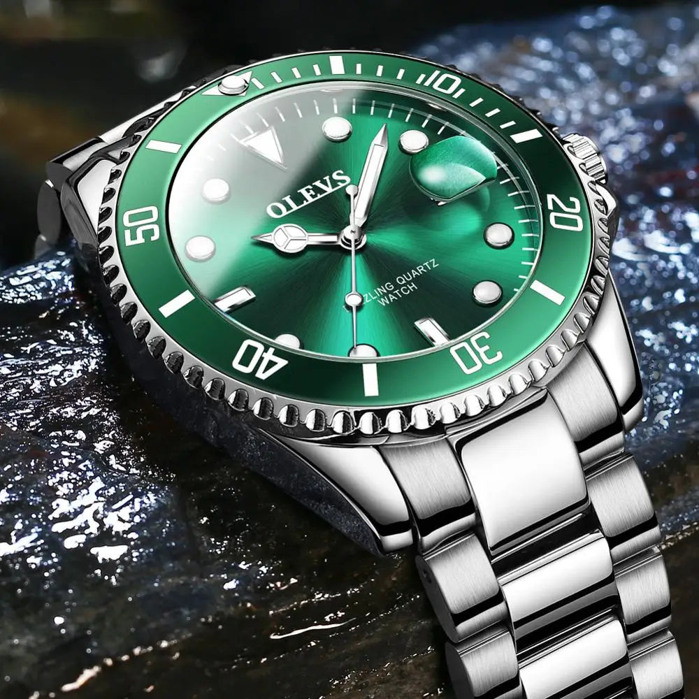 Waterproof Luminous Green Dial Wristwatch