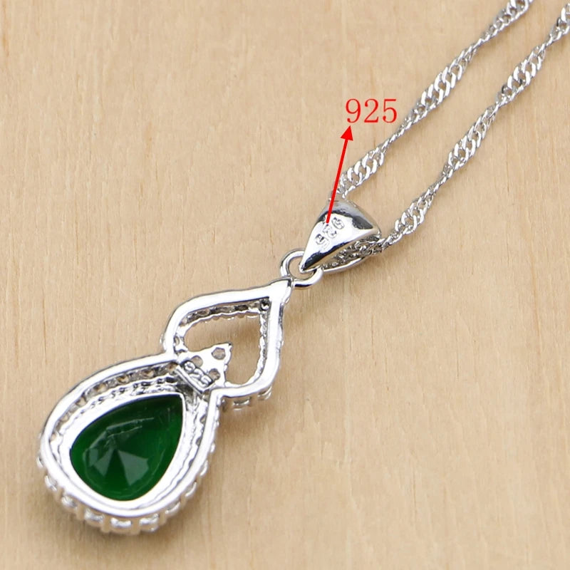 Jewelry Green White Earrings/Pendant/Necklace/ Open Rings/Bracelet