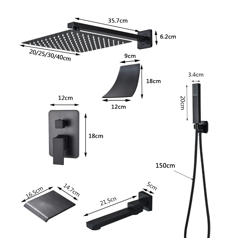 Wall Mounted Rainfall Shower Kit Concealed Embedded Box