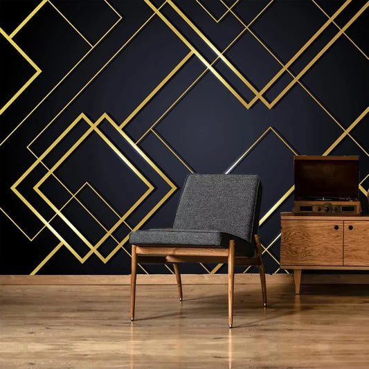 3D Wallpaper Golden Lines Geometric Mural