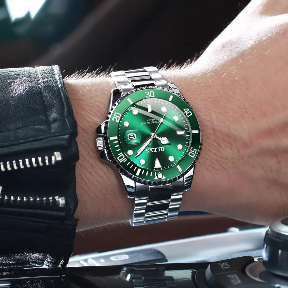 Waterproof Luminous Green Dial Wristwatch