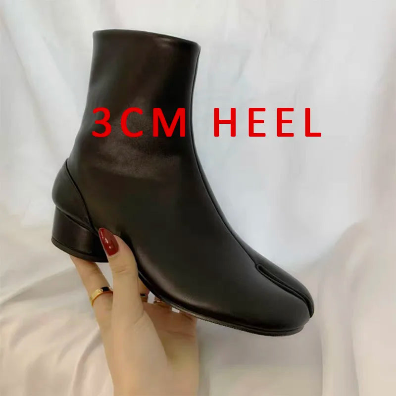 Fashion Split Toe Genuine Leather Round Heel Boots