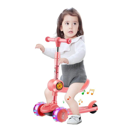 Children 3 Wheel Kick Scooter Adjustable Height Flashing Light Wheels