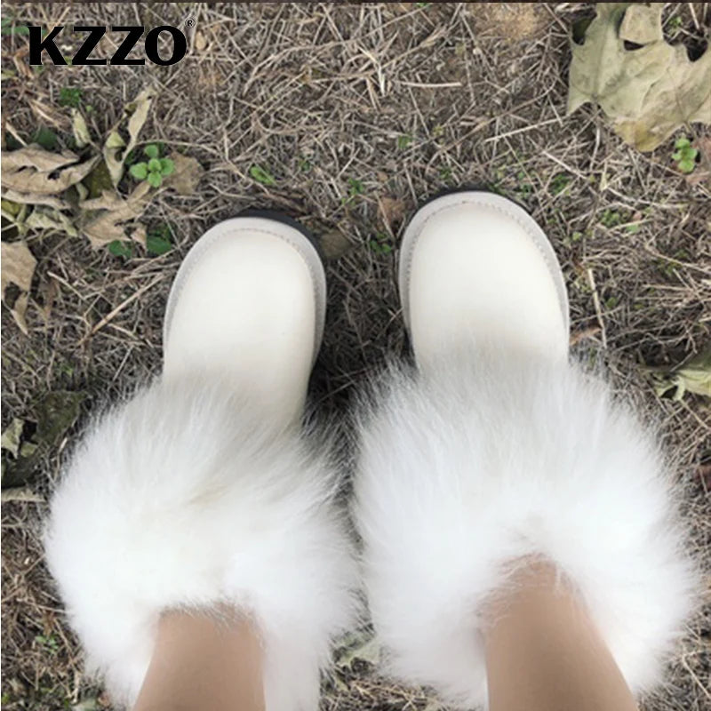 Fashion Style Natural Real Fox Fur Women Snow Boots
