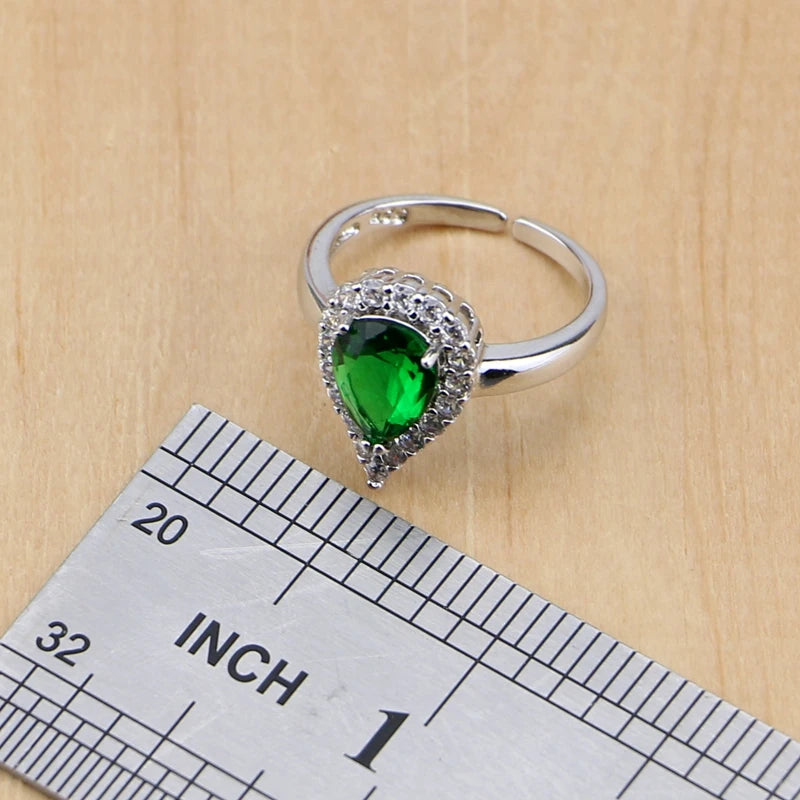 Jewelry Green White Earrings/Pendant/Necklace/ Open Rings/Bracelet