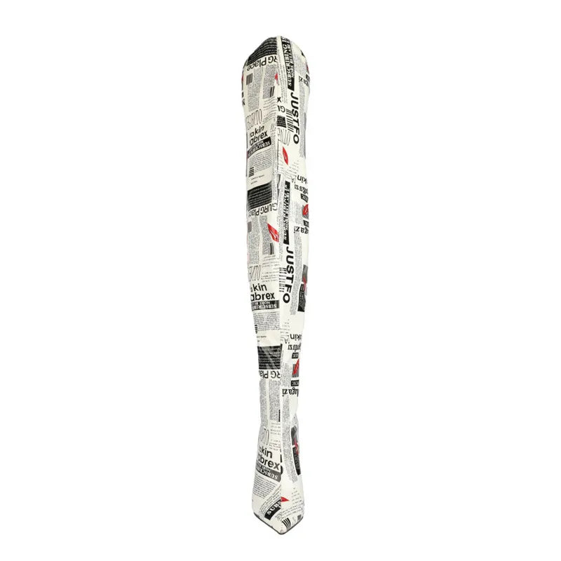 White Thigh High News Paper Print Boots
