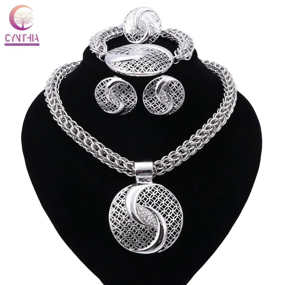 Silver Plated Big Nigerian African Beads Jewelry Set