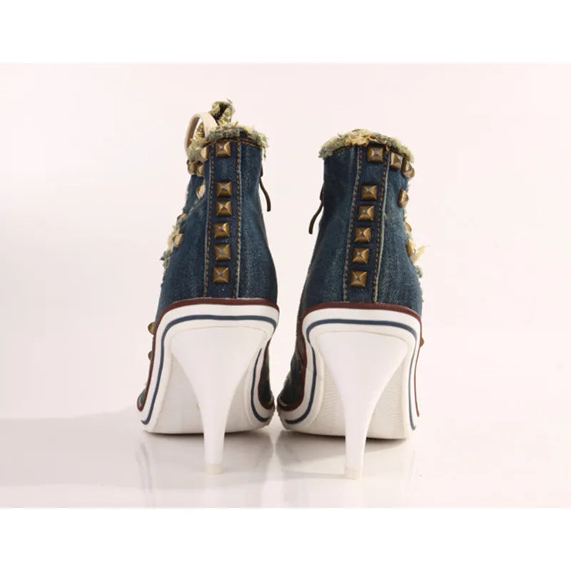 Vintage Dark Blue Women Short Boots