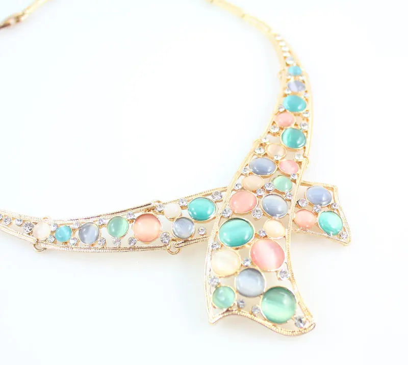 Colorful Opal Pendant Austrian Crystal Jewelry Set