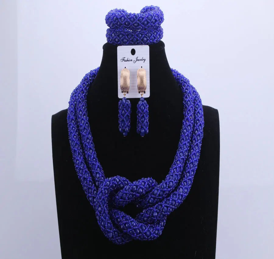 Women Royal Blue African Beads Jewelry Sets