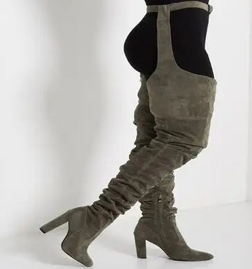 Sexy Side Zipper Thigh High Belt Trousers Boots