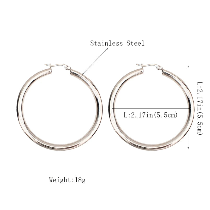 Wide Stainless Steel Tube Hoop Earrings For Women