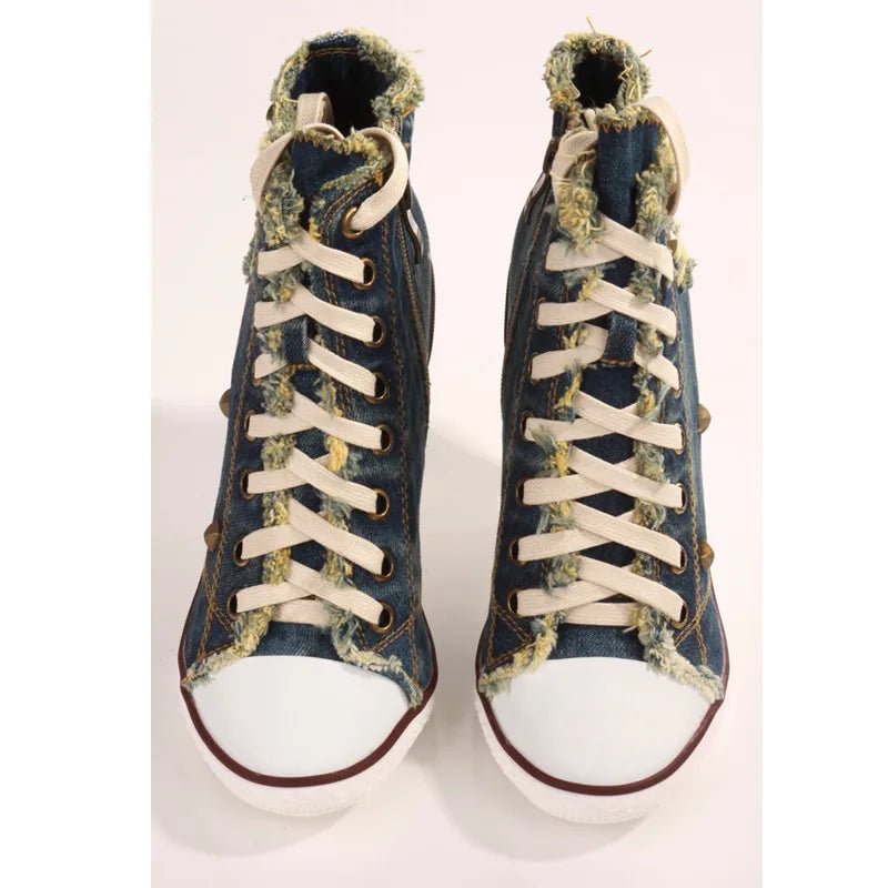 Vintage Dark Blue Women Short Boots