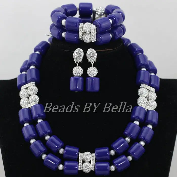 Royal Blue Coral Nigerian African Beads Necklace Set