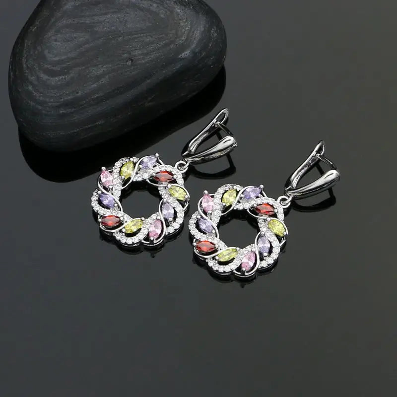 925 Sterling Silver Multicolor Earrings/Necklace/Pendant Set