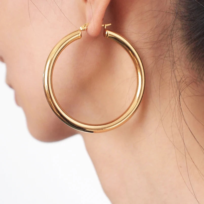 Wide Stainless Steel Tube Hoop Earrings For Women