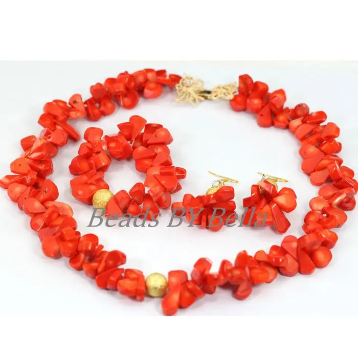 African Women Natural Coral Beads Jewelry Set