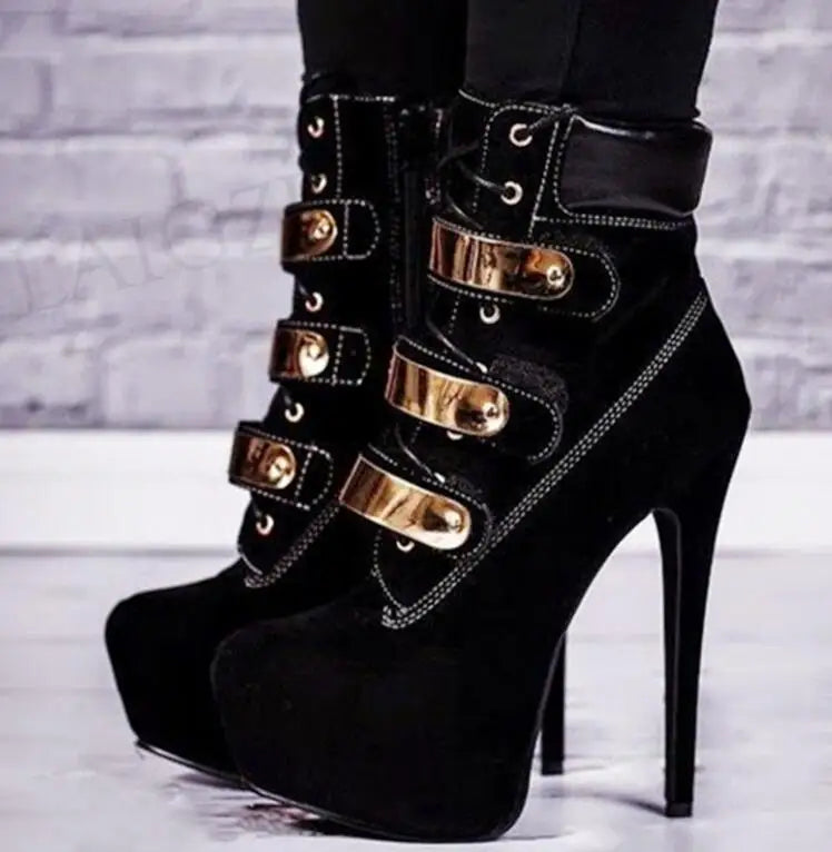 Ankle Booties Platform High Heel Lace Up Handcrafted
