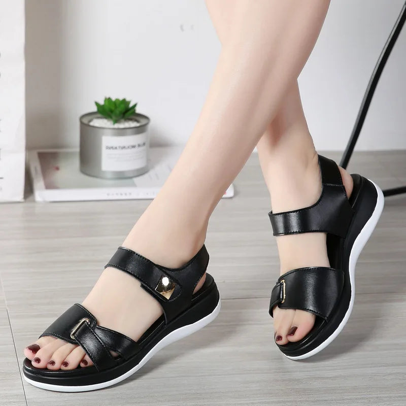 Genuine Leather Sandals Soft Hook Loop