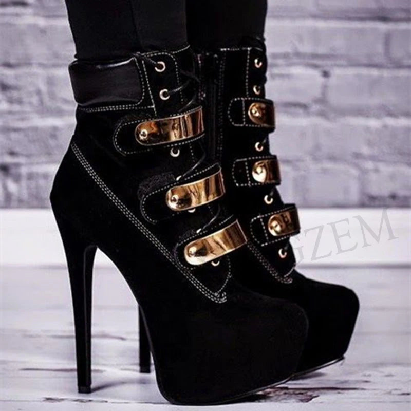 Ankle Booties Platform High Heel Lace Up Handcrafted