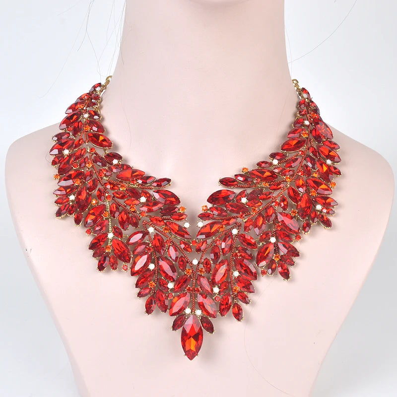 Luxurious Dubai Rhinestone Crystal 5 color Necklace Sets