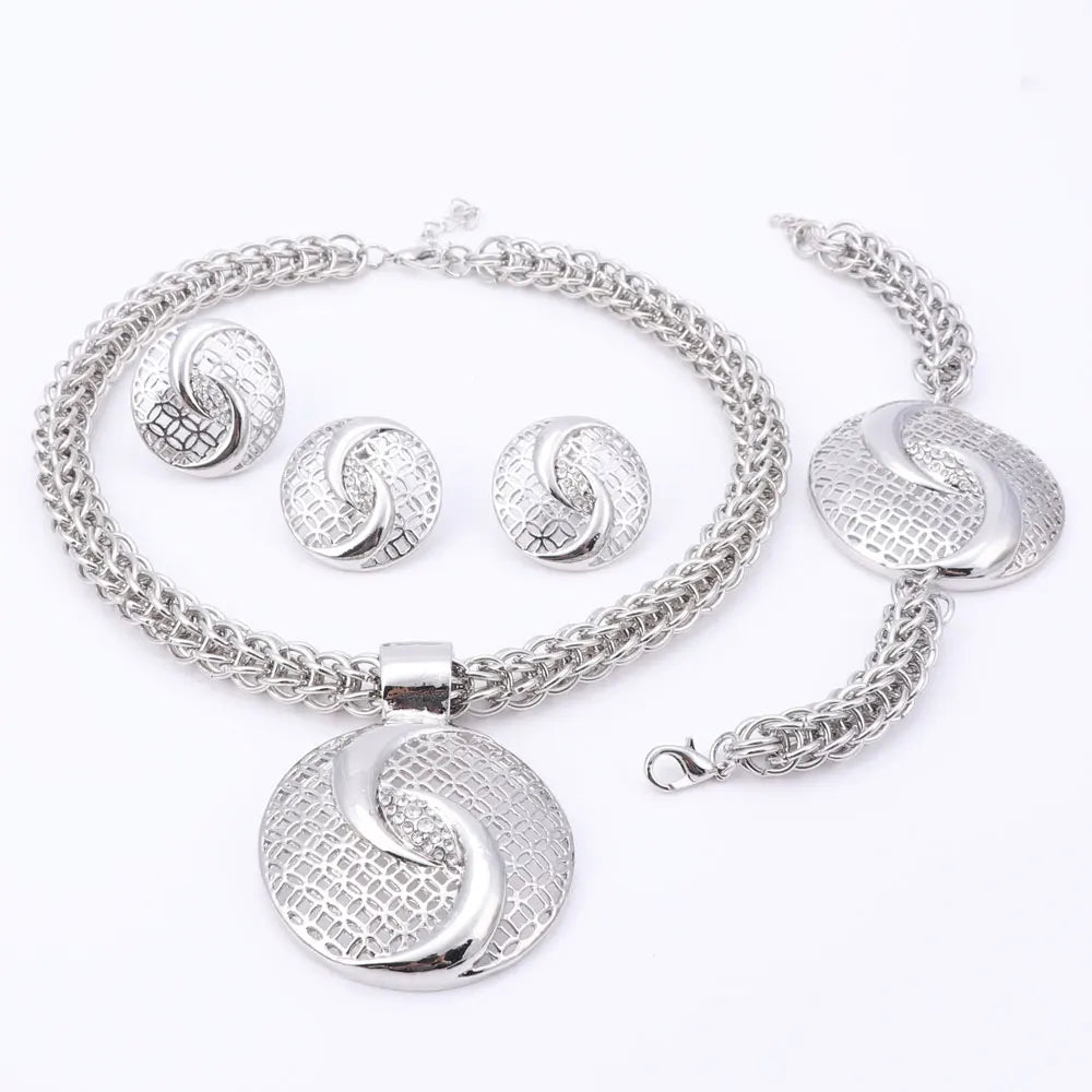 Silver Plated Big Nigerian African Beads Jewelry Set