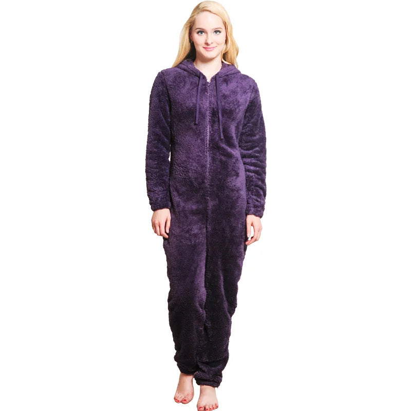 Winter Warm Pajamas Women Onesies Fluffy Fleece Jumpsuit