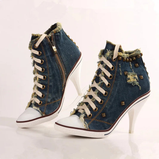 Vintage Dark Blue Women Short Boots