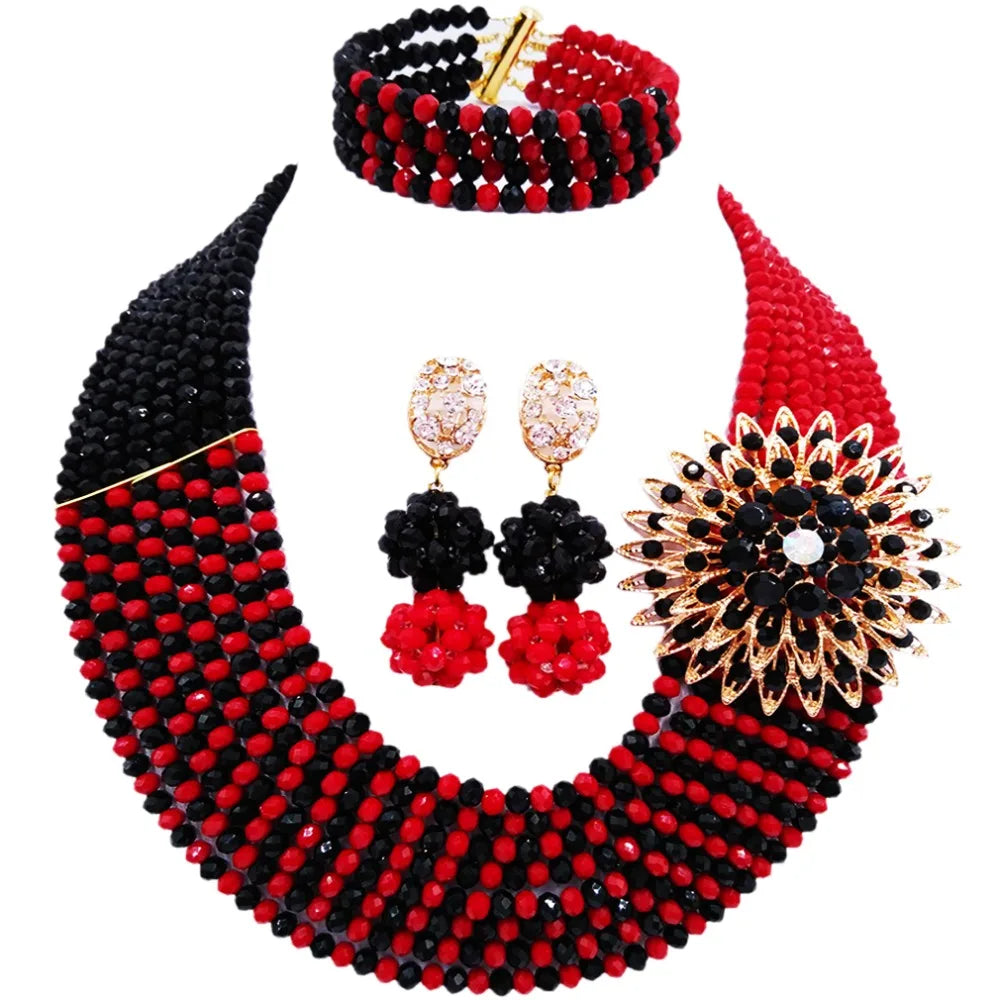 Pretty Opaque Red and Black African Beads Jewelry Set