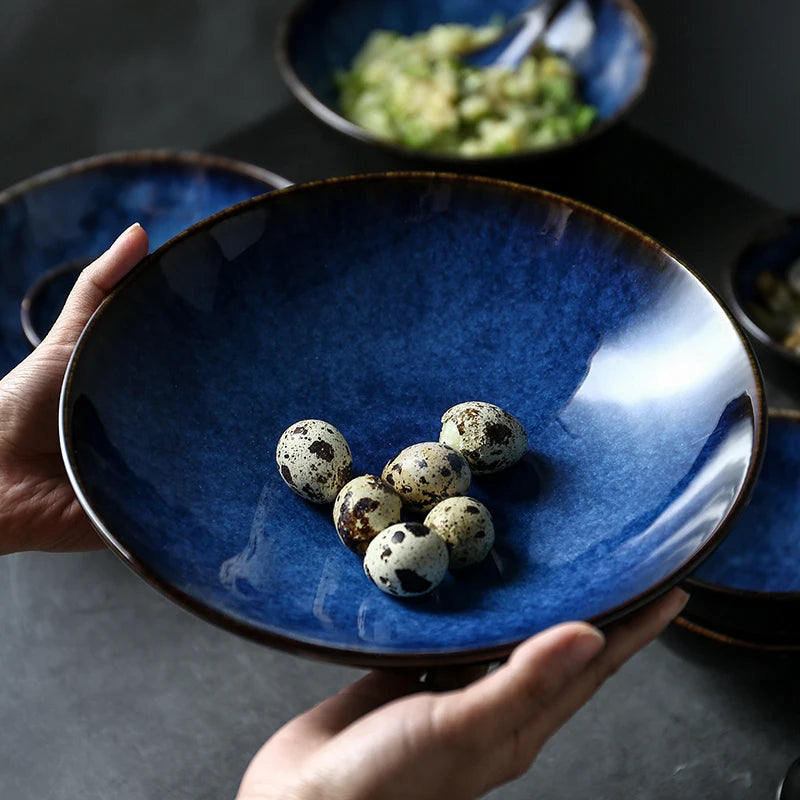KINGLANG Ceramic  Deep Blue Dinner Set