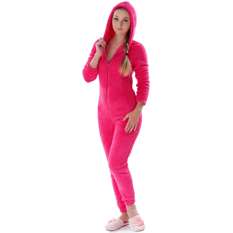 Winter Warm Pajamas Women Onesies Fluffy Fleece Jumpsuit