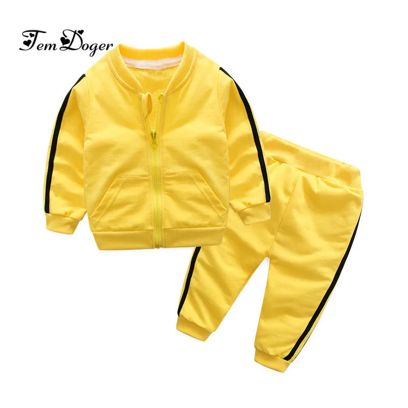 Fashion cotton long sleeve solid zipper jacket+pants 2pcs bebes tracksuit