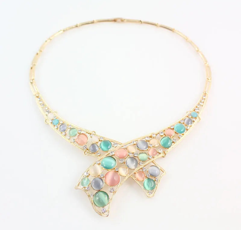 Colorful Opal Pendant Austrian Crystal Jewelry Set