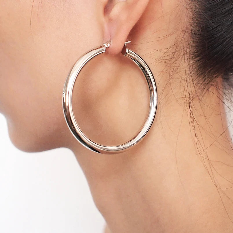 Wide Stainless Steel Tube Hoop Earrings For Women