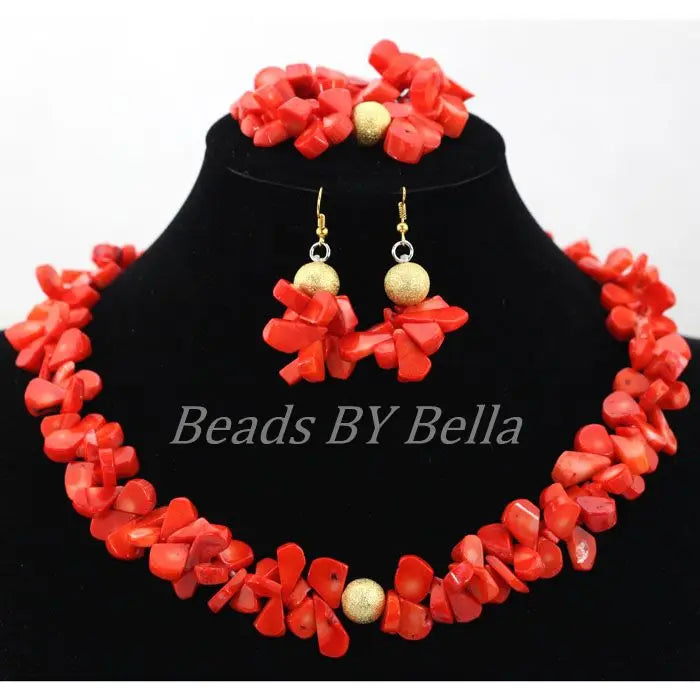 African Women Natural Coral Beads Jewelry Set