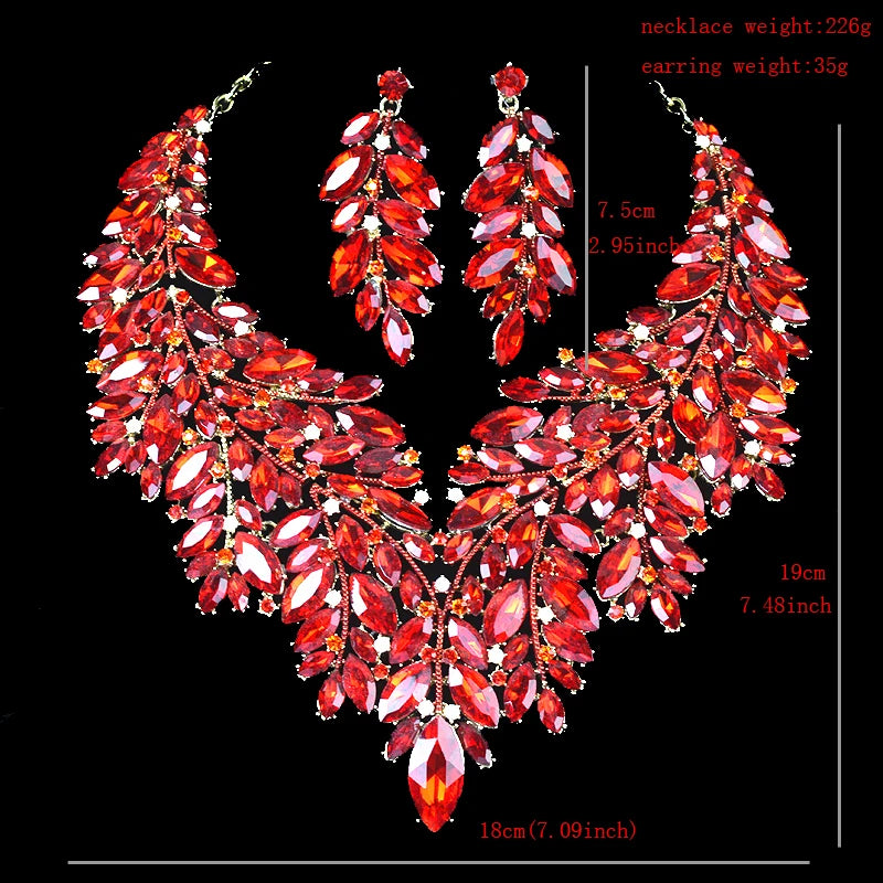 Luxurious Dubai Rhinestone Crystal 5 color Necklace Sets