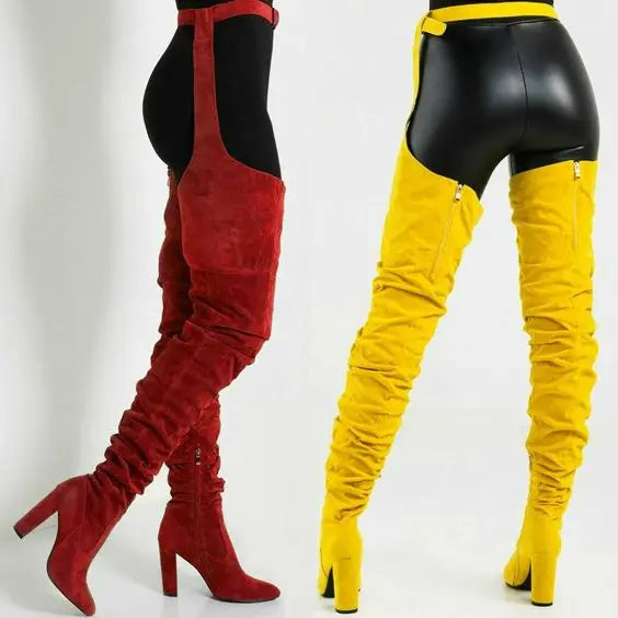 Sexy Side Zipper Thigh High Belt Trousers Boots