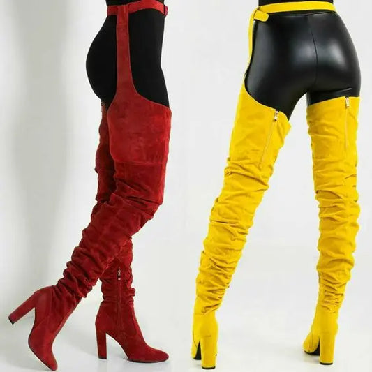 Sexy Side Zipper Thigh High Belt Trousers Boots