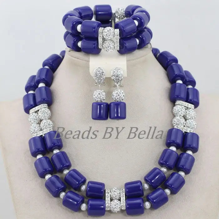 Royal Blue Coral Nigerian African Beads Necklace Set