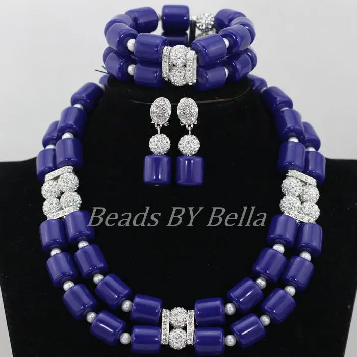 Royal Blue Coral Nigerian African Beads Necklace Set