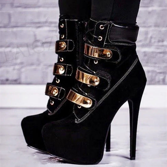 Ankle Booties Platform High Heel Lace Up Handcrafted