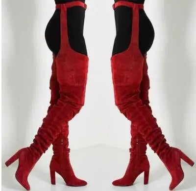 Sexy Side Zipper Thigh High Belt Trousers Boots
