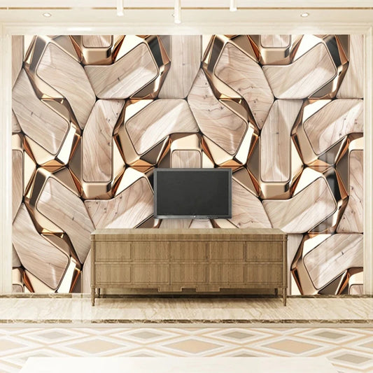 Modern 3D Abstract Gold Metal Pattern Wall Paper