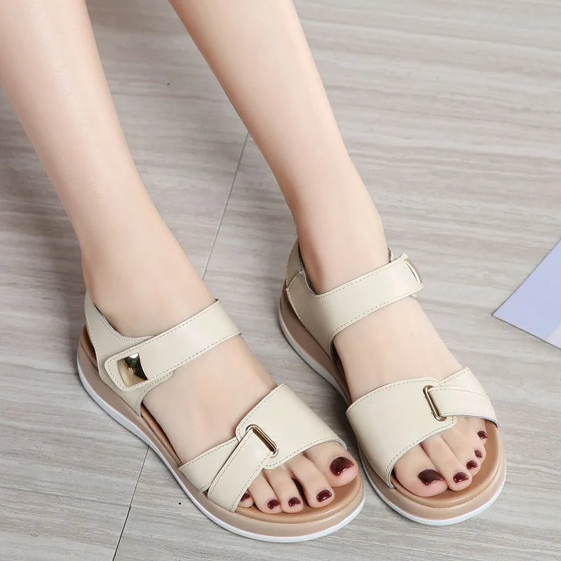 Genuine Leather Sandals Soft Hook Loop