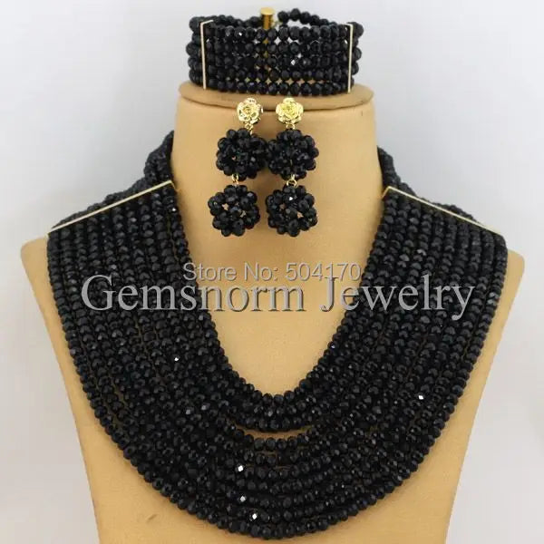 African Royal Blue Nigerian Crystal Beads Jewelry Set